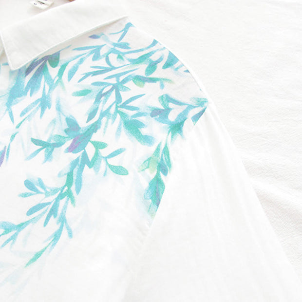 Buddha Stones Fall White Green Grass Buttons Women's Cotton Long Sleeve Shirt - image 9