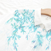 Buddha Stones Fall White Green Grass Buttons Women's Cotton Long Sleeve Shirt - image 8