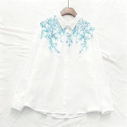 Buddha Stones Fall White Green Grass Buttons Women's Cotton Long Sleeve Shirt - image 1