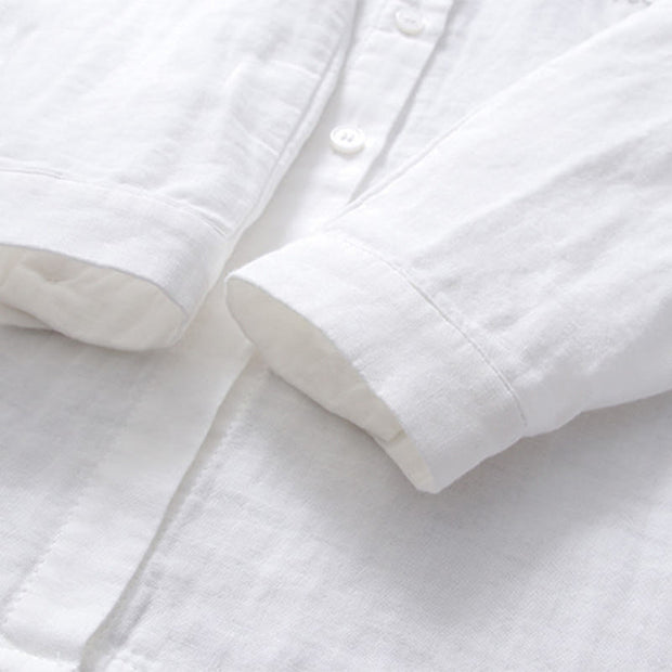 Buddha Stones Fall White Geometric Striped Flower Embroidery Button Women's Cotton Long Sleeve Shirt - image 7