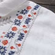 Buddha Stones Fall White Geometric Striped Flower Embroidery Button Women's Cotton Long Sleeve Shirt - image 3