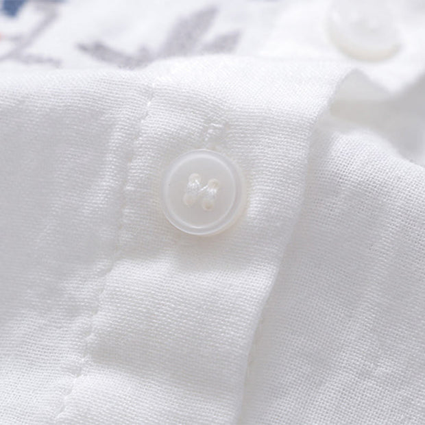 Buddha Stones Fall White Geometric Striped Flower Embroidery Button Women's Cotton Long Sleeve Shirt - image 6