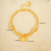 Buddha Stones 24k Gold Plated Brass Fu Character Lucky Charm Blessing Bracelet - Brass(Wrist Circumference: 15-19cm) - image 1