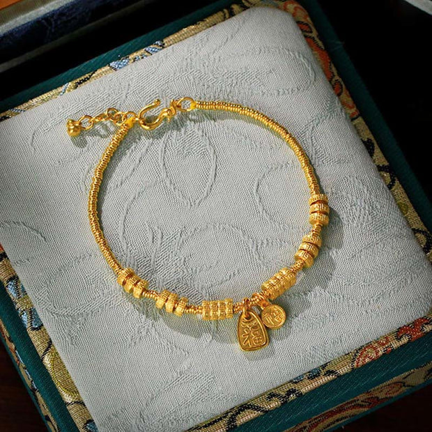 FREE Today: Luck Blessing 24k Gold Plated Brass Fu Character Charm Bracelet - image 0