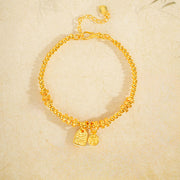 Buddha Stones 24k Gold Plated Brass Fu Character Lucky Charm Blessing Bracelet - image 2