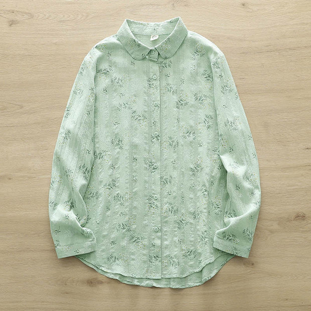 Buddha Stones Fall White Yellow Flowers Green Leaves Buttons Women's Cotton Long Sleeve Shirt - PaleGreen - US6，UK/AU10，EU38 (XL) - image 11