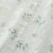 Buddha Stones Fall White Yellow Flowers Green Leaves Buttons Women's Cotton Long Sleeve Shirt - image 6