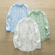 Buddha Stones Fall White Yellow Flowers Green Leaves Buttons Women's Cotton Long Sleeve Shirt - image 13