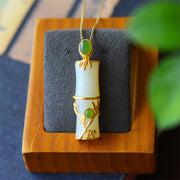 Buddha Stones White Jade Cyan Jade Bamboo Protection Necklace Pendant - White Jade - image 0
