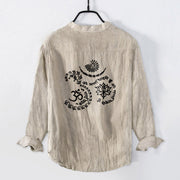 Buddha Stones Om Symbol Mantra Lotus Pattern Half Buttons Men's Cotton Linen Long Sleeve Shirt - image 2