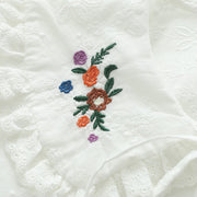 Buddha Stones Fall White Floral Embroidery Peter Pan Collar Buttons Women's Cotton Long Sleeve Shirt - image 6