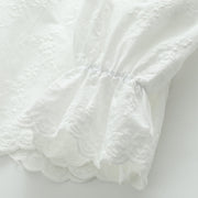 Buddha Stones Fall White Floral Embroidery Peter Pan Collar Buttons Women's Cotton Long Sleeve Shirt - image 9