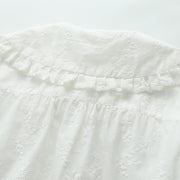 Buddha Stones Fall White Floral Embroidery Peter Pan Collar Buttons Women's Cotton Long Sleeve Shirt - image 5