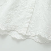 Buddha Stones Fall White Floral Embroidery Peter Pan Collar Buttons Women's Cotton Long Sleeve Shirt - image 8