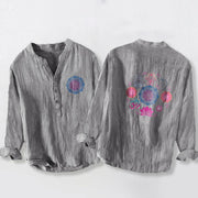 Buddha Stones Mandala Om Lotus Hamsa's Hands Half Buttons Men's Cotton Linen Long Sleeve Shirt - Gray - US/UK/AU50，EU60 (5XL) - image 6