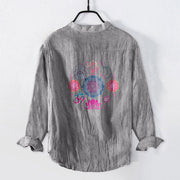 Buddha Stones Mandala Om Lotus Hamsa's Hands Half Buttons Men's Cotton Linen Long Sleeve Shirt - image 8