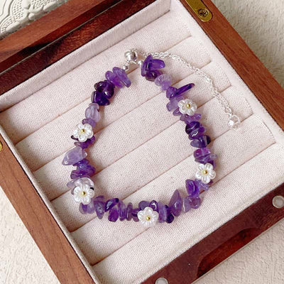 Buddha Stones Irregular Crystal Flower Design Amethyst White Crystal Balance Bracelet - Amethyst(Wrist Circumference: 15-19 cm) - image 0