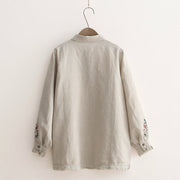 Buddha Stones Fall Beige Floral Grass Embroidery Buttons Women's Cotton Long Sleeve Shirt - image 1
