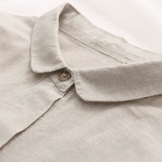 Buddha Stones Fall Beige Floral Grass Embroidery Buttons Women's Cotton Long Sleeve Shirt - image 3