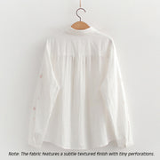 Buddha Stones Fall Pink Plum Blossoms Embroidery Buttons Women's Cotton Long Sleeve Shirt - image 4