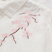 Buddha Stones Fall Pink Plum Blossoms Embroidery Buttons Women's Cotton Long Sleeve Shirt - image 9