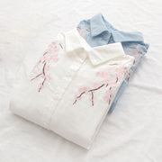 Buddha Stones Fall Pink Plum Blossoms Embroidery Buttons Women's Cotton Long Sleeve Shirt - image 15