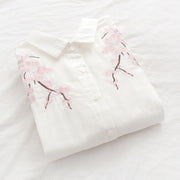 Buddha Stones Fall Pink Plum Blossoms Embroidery Buttons Women's Cotton Long Sleeve Shirt - image 6