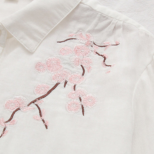 Buddha Stones Fall Pink Plum Blossoms Embroidery Buttons Women's Cotton Long Sleeve Shirt - image 9