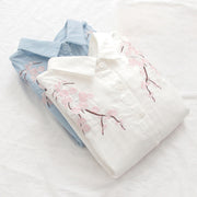 Buddha Stones Fall Pink Plum Blossoms Embroidery Buttons Women's Cotton Long Sleeve Shirt - image 14