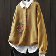 Buddha Stones Floral Embroidery Buttons Cotton Women's Long Sleeve Knitted Cardigan Sweater - Gold - US4-6，UK/AU8-10，EU36-38(F) - image 2