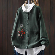 Buddha Stones Floral Embroidery Buttons Cotton Women's Long Sleeve Knitted Cardigan Sweater - SeaGreen - US4-6，UK/AU8-10，EU36-38(F) - image 22