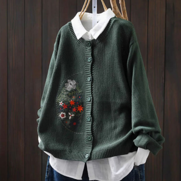 Buddha Stones Floral Embroidery Buttons Cotton Women's Long Sleeve Knitted Cardigan Sweater - SeaGreen - US4-6，UK/AU8-10，EU36-38(F) - image 22