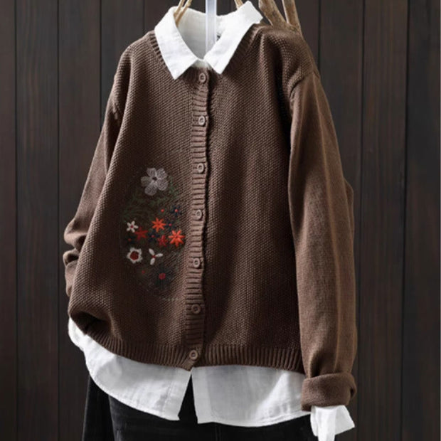 Buddha Stones Floral Embroidery Buttons Cotton Women's Long Sleeve Knitted Cardigan Sweater - Sienna - US4-6，UK/AU8-10，EU36-38(F) - image 20