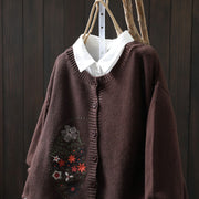 Buddha Stones Floral Embroidery Buttons Cotton Women's Long Sleeve Knitted Cardigan Sweater - image 17