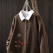 Buddha Stones Floral Embroidery Buttons Cotton Women's Long Sleeve Knitted Cardigan Sweater - image 21