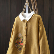 Buddha Stones Floral Embroidery Buttons Cotton Women's Long Sleeve Knitted Cardigan Sweater - image 3