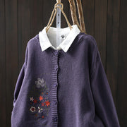 Buddha Stones Floral Embroidery Buttons Cotton Women's Long Sleeve Knitted Cardigan Sweater - image 7