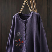 Buddha Stones Floral Embroidery Buttons Cotton Women's Long Sleeve Knitted Cardigan Sweater - image 6
