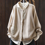 Buddha Stones Fall Floral Buttons Cotton Women's Long Sleeve Knitted Cardigan Sweater - Beige - US4-6，UK/AU8-10，EU36-38 (F) - image 19