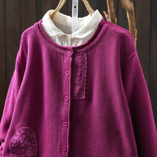 Buddha Stones Fall Floral Buttons Cotton Women's Long Sleeve Knitted Cardigan Sweater - image 1