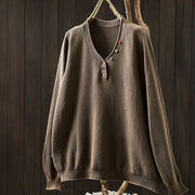 Buddha Stones Fall Colorful Buttons V-Neck Cotton Women's Long Sleeve Knitted Sweater - Peru - US4-6，UK/AU8-10，EU36-38 (F) - image 16