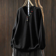 Buddha Stones Fall Colorful Buttons V-Neck Cotton Women's Long Sleeve Knitted Sweater - Black - US4-6，UK/AU8-10，EU36-38 (F) - image 19