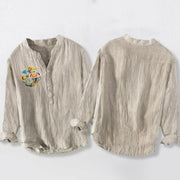 Buddha Stones Colorful Auspicious Clouds Pattern Half Buttons Men's Cotton Linen Long Sleeve Shirt - image 2