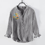 Buddha Stones Colorful Auspicious Clouds Pattern Half Buttons Men's Cotton Linen Long Sleeve Shirt - Gray - US/UK/AU50，EU60 (5XL) - image 3