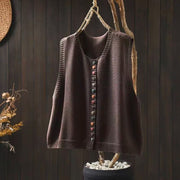 Buddha Stones Colorful Buttons Women's Sleeveless Cotton Knitted Vest Waistcoat - SaddleBrown - US4-6，UK/AU8-10，EU36-38 (F) - image 3