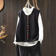 Buddha Stones Colorful Buttons Women's Sleeveless Cotton Knitted Vest Waistcoat - Black - US4-6，UK/AU8-10，EU36-38 (F) - image 4