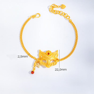 Buddha Stones Golden Fox Mask Charm Tassel Copper Chain Balance Bracelet - Copper(Wrist Circumference: 15-19cm) - image 0