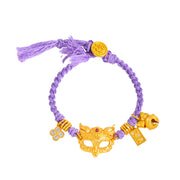 Buddha Stones Fox Bell Charm Fu Character Copper Woven Purple String Luck Bracelet - image 5