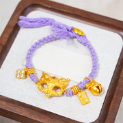 Buddha Stones Fox Bell Charm Fu Character Copper Woven Purple String Luck Bracelet - image 0