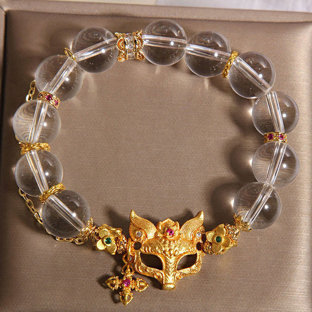Buddha Stones Fox Cross Charm White Crystal Beaded Protection Bracelet - image 3